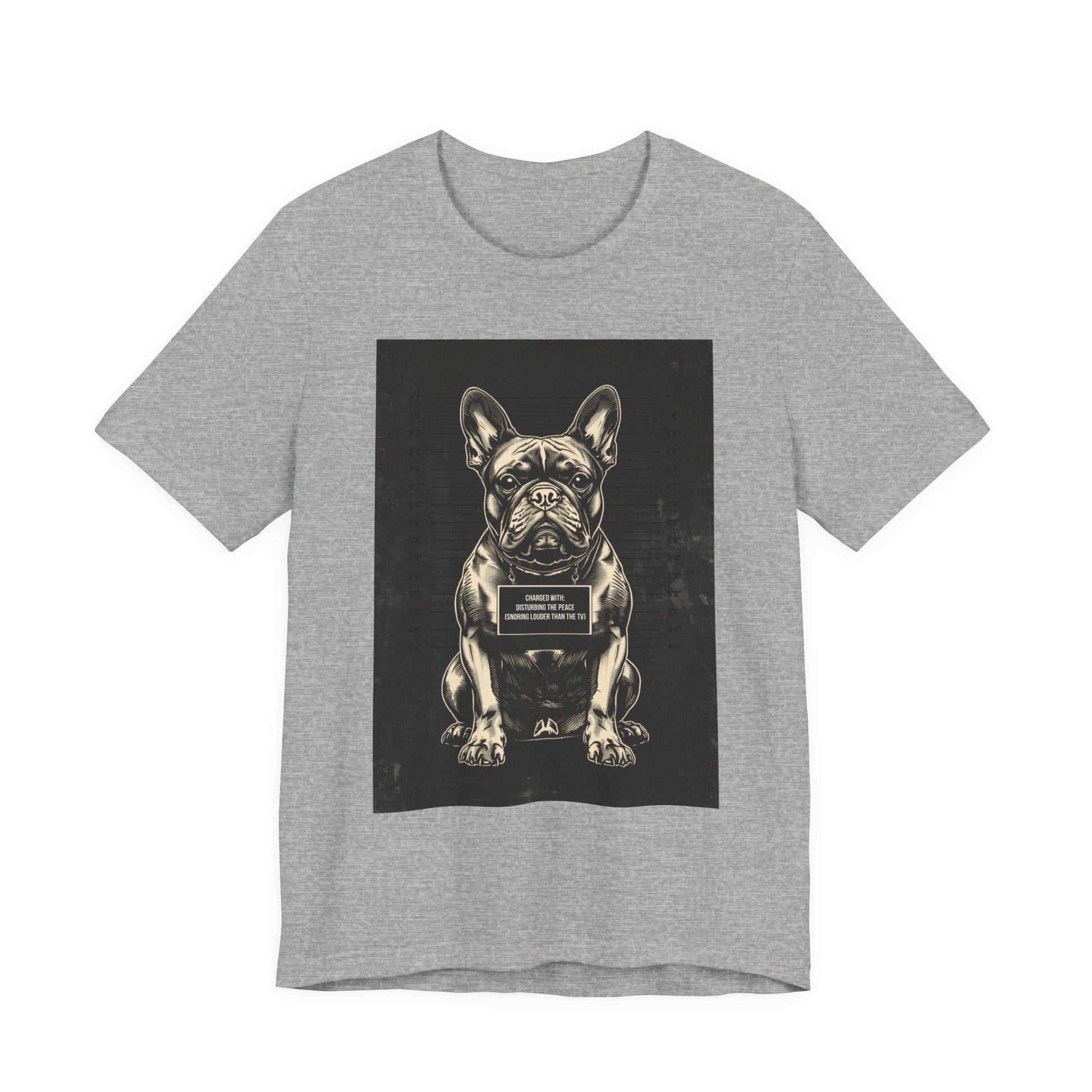 French Bulldog True Crime Night Shift t-shirt, dark grey heather, back view