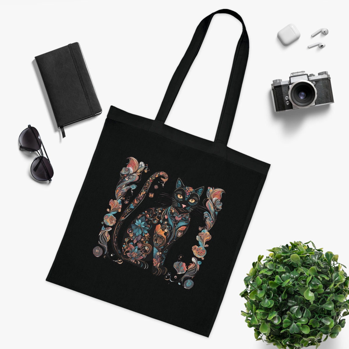 Lightweight cat tote bag — interior view showing spacious open compartment