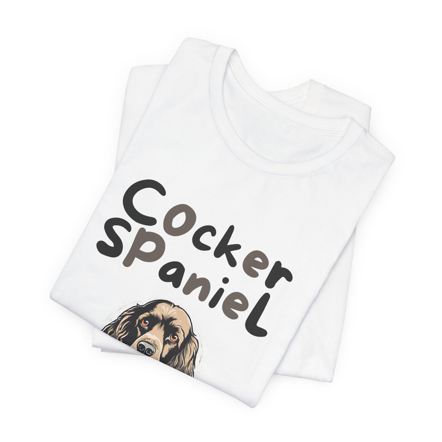 Cocker Spaniel Mum t-shirt in White, folded view showing spaniel portrait print