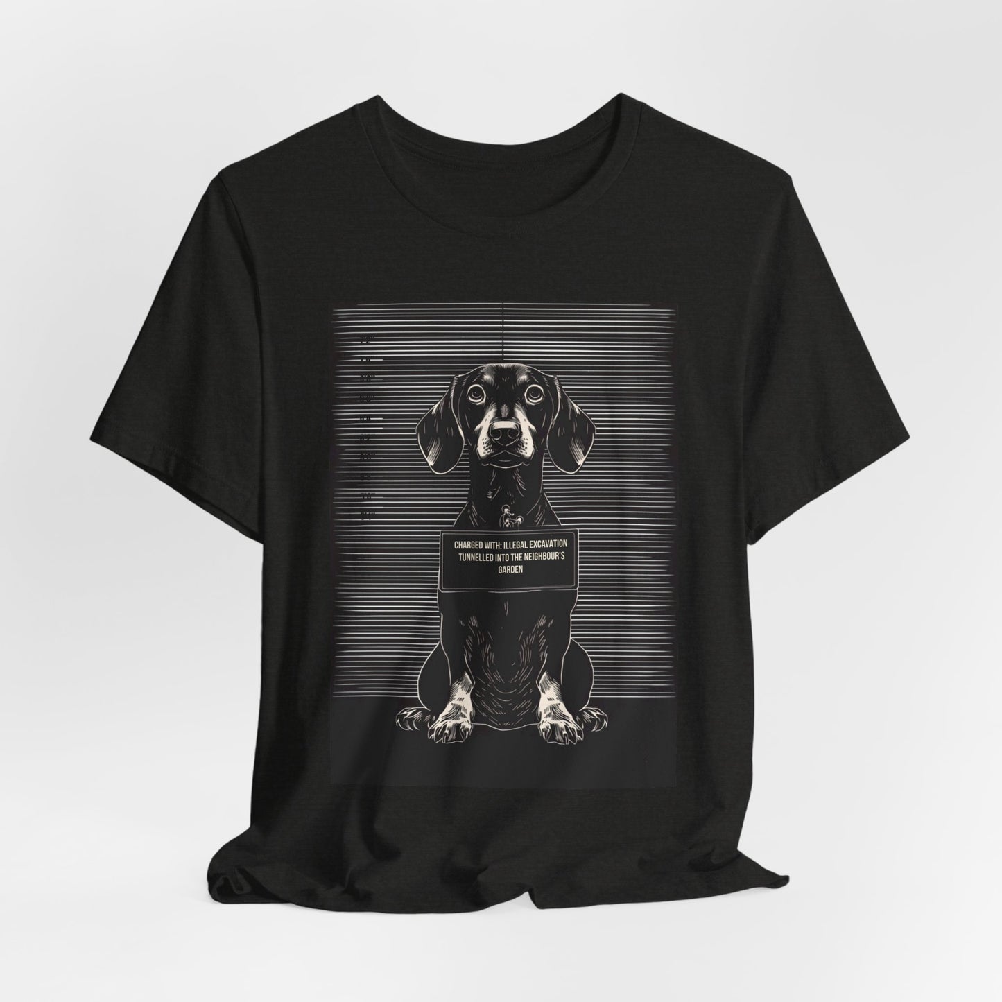 Black Heather colourway of the Dachshund True Crime Night Shift t-shirt, back view