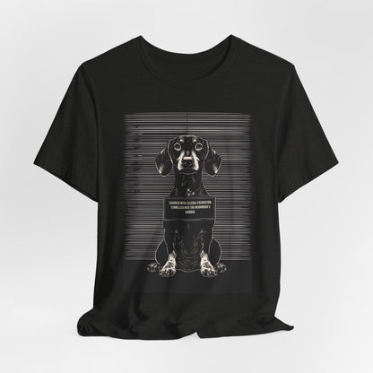 Black Heather colourway of the Dachshund True Crime Night Shift t-shirt, back view