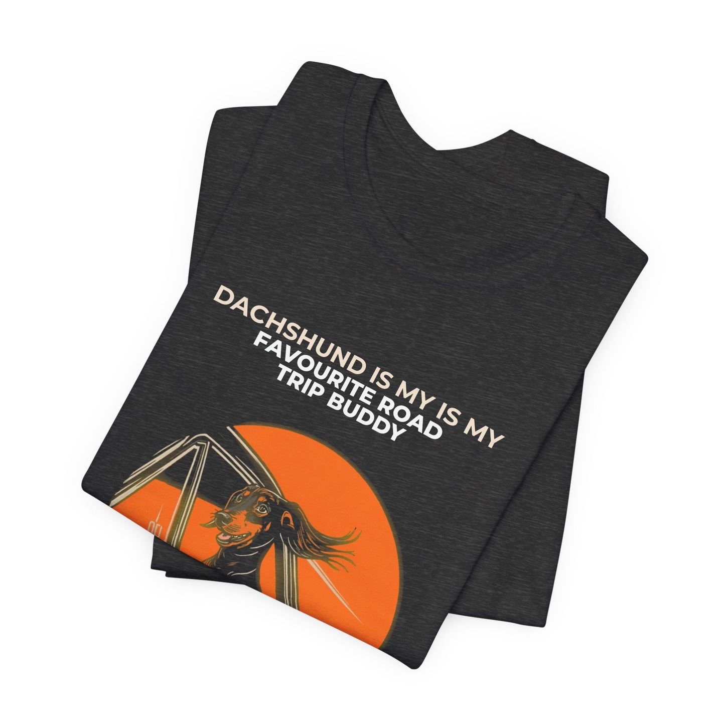 Dachshund Road Trip T-Shirt — “Dachshund Is My Favourite Road Trip Buddy” Vintage Sunset Tee
