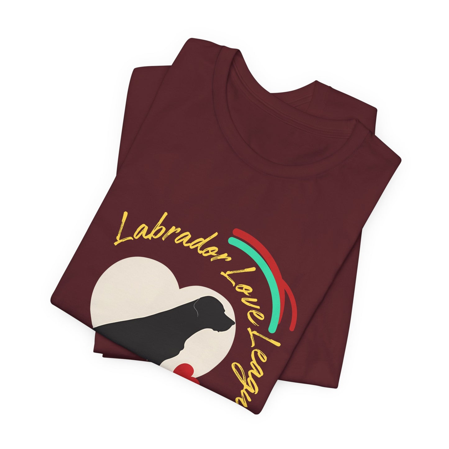Folded Maroon Labrador Love League t-shirt with Lab heart design