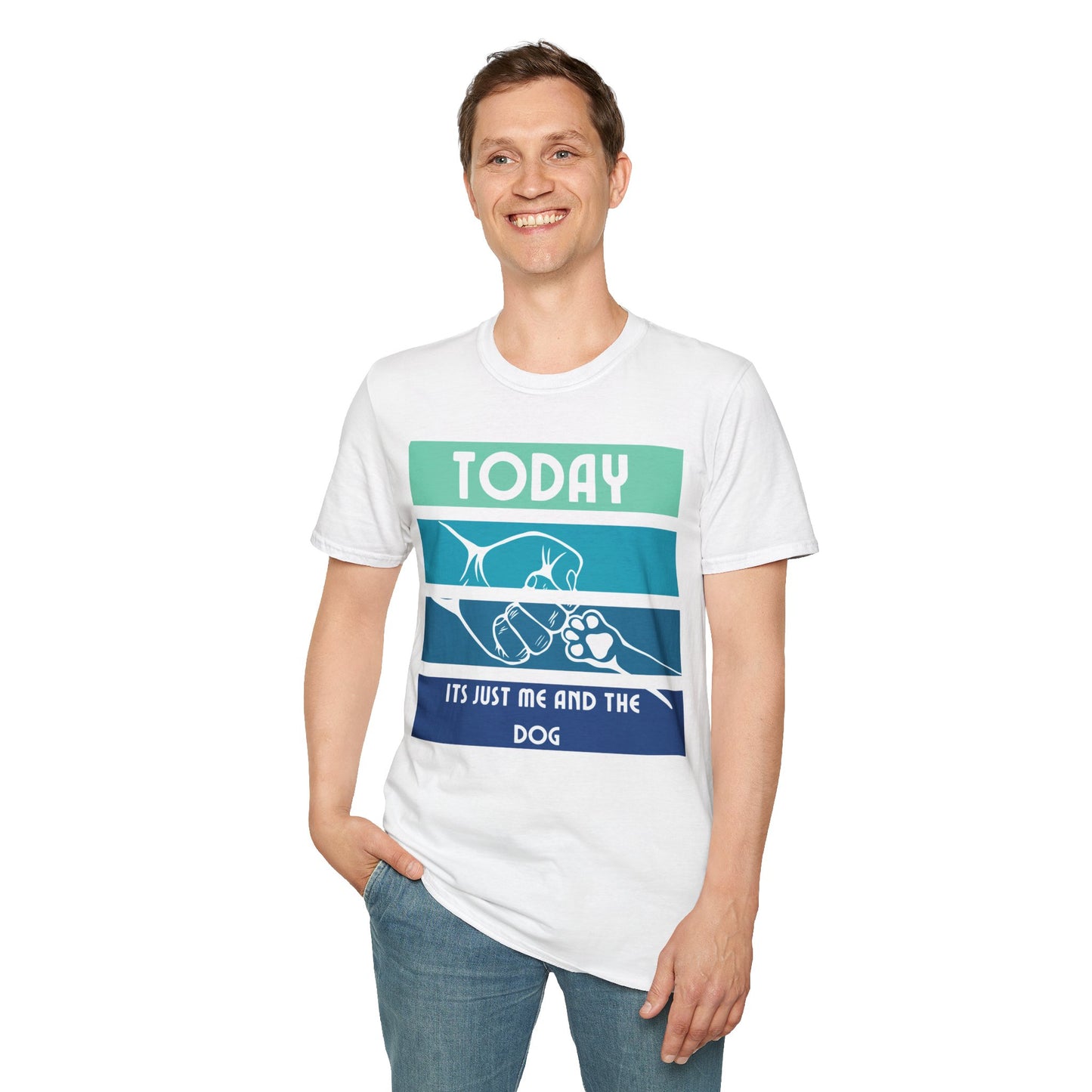 TODAY ITS JUST ME AND THE DOG Unisex Softstyle T-Shirt - Sniff Waggle And Walk