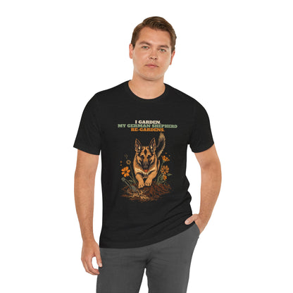 German shepherd gardening tee in dark grey heather