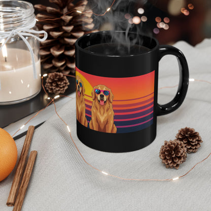 Golden Retriever retro mug with coffee on a desk