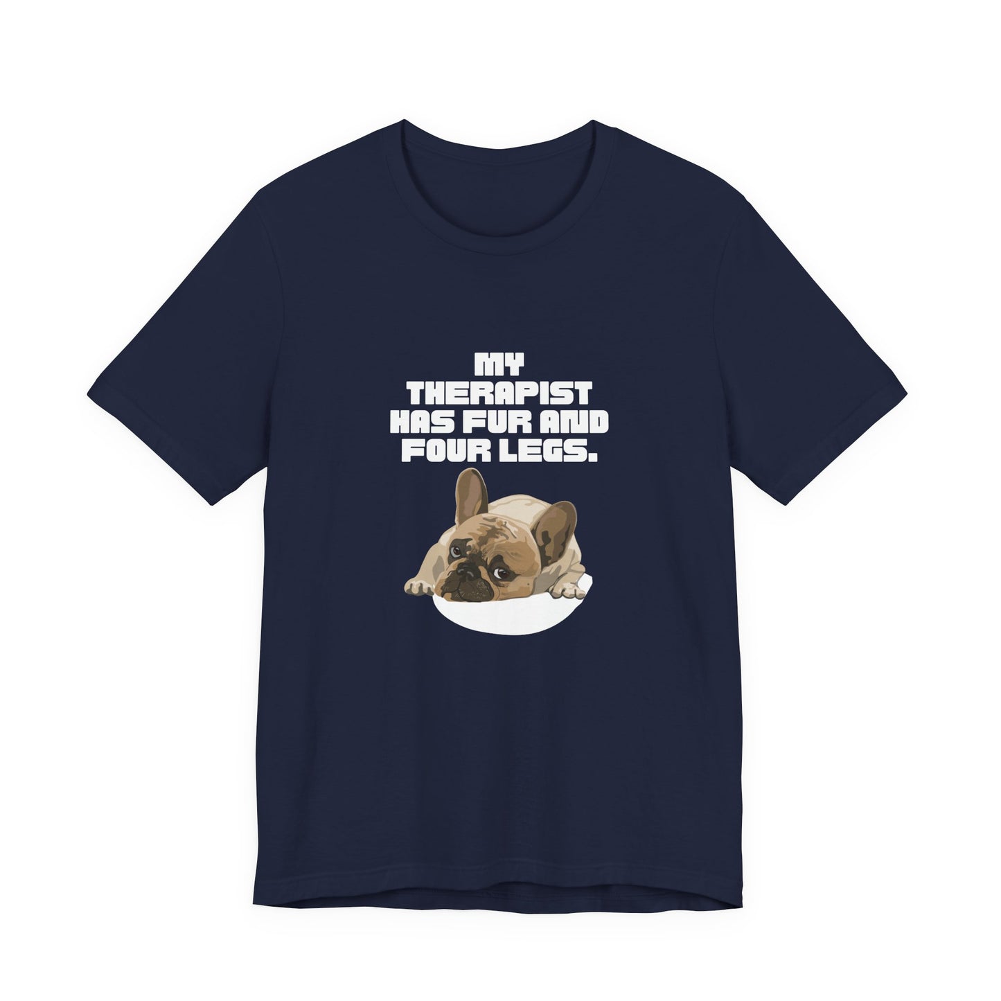 My Therapist Has Fur and Four Legs t-shirt in Dark Grey Heather, front view