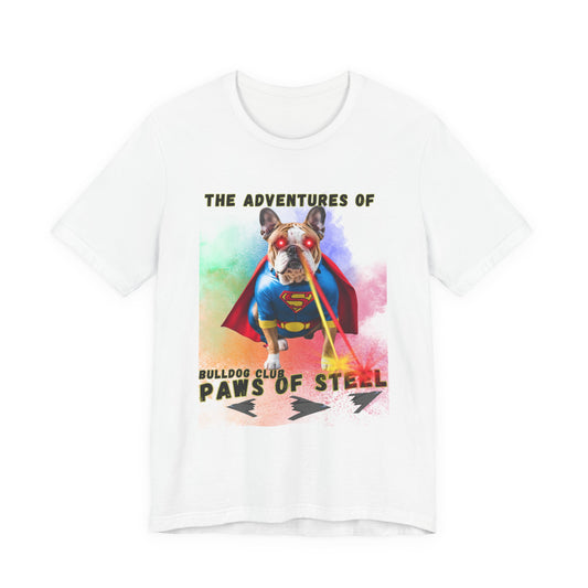 Bulldog Club Paws of Steel T-Shirt in Navy — bold bulldog superhero design on soft unisex tee — SniffWaggleNWalk™
