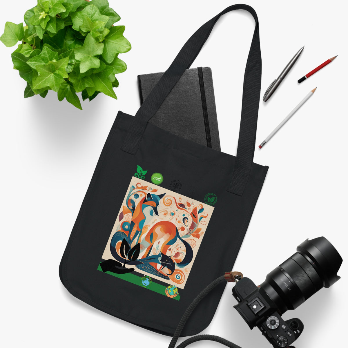 SniffWaggleNWalk™ forest dog art tote interior showing spacious open compartment and gusset