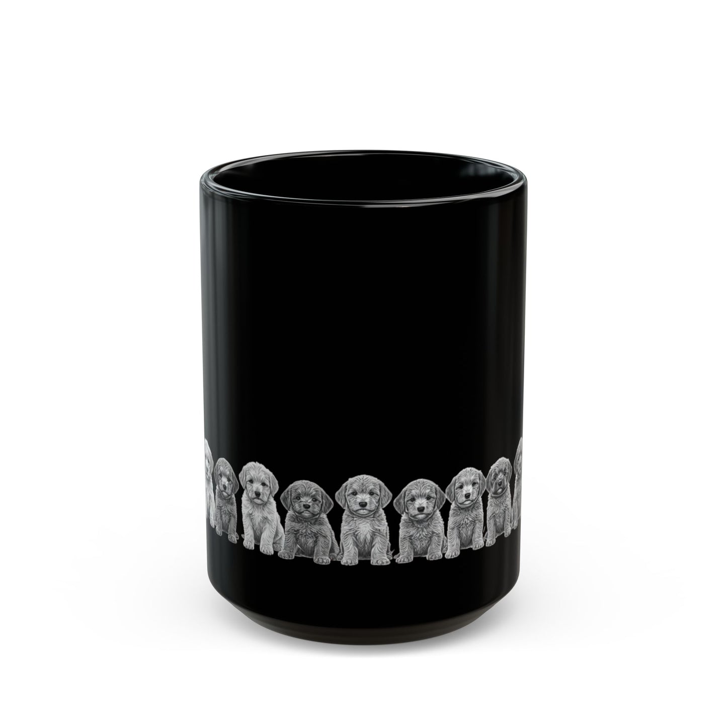 cockapoo Puppy Lineup Black Ceramic Mug — Cute Dog Coffee Tea Cup (11oz & 15oz)