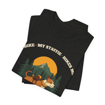 Staffie hiking dog tee gift idea photo