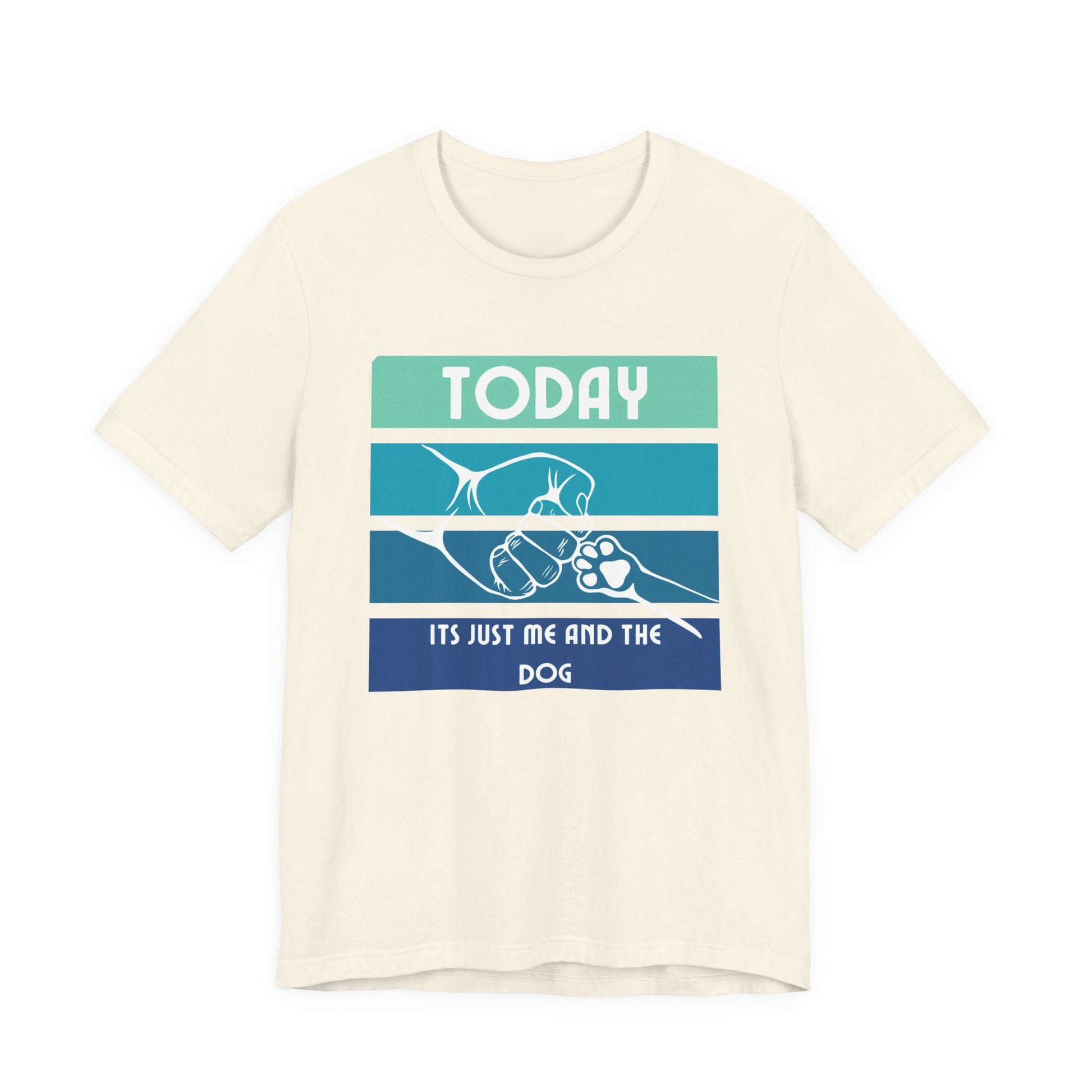 Today It's Just Me and the Dog retro tee in Natural cream, front view