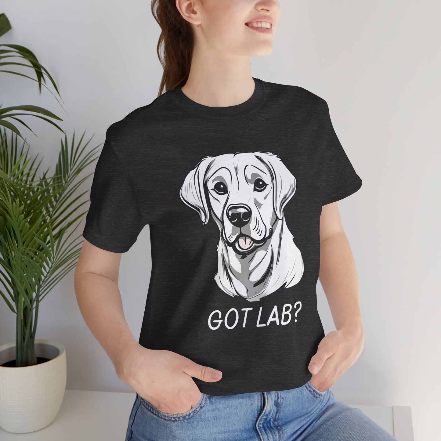 GOT LAB? Labrador slogan t-shirt in Dark Grey Heather, folded view