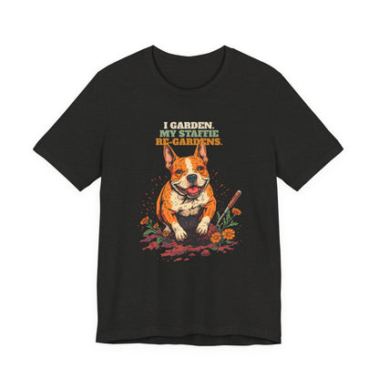 Staffie gardening tee in dark grey heather