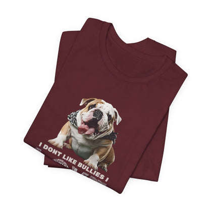 I Don't Like Bullies I Love Them T-Shirt — Dark Grey Heather — size guide — SniffWaggleNWalk™