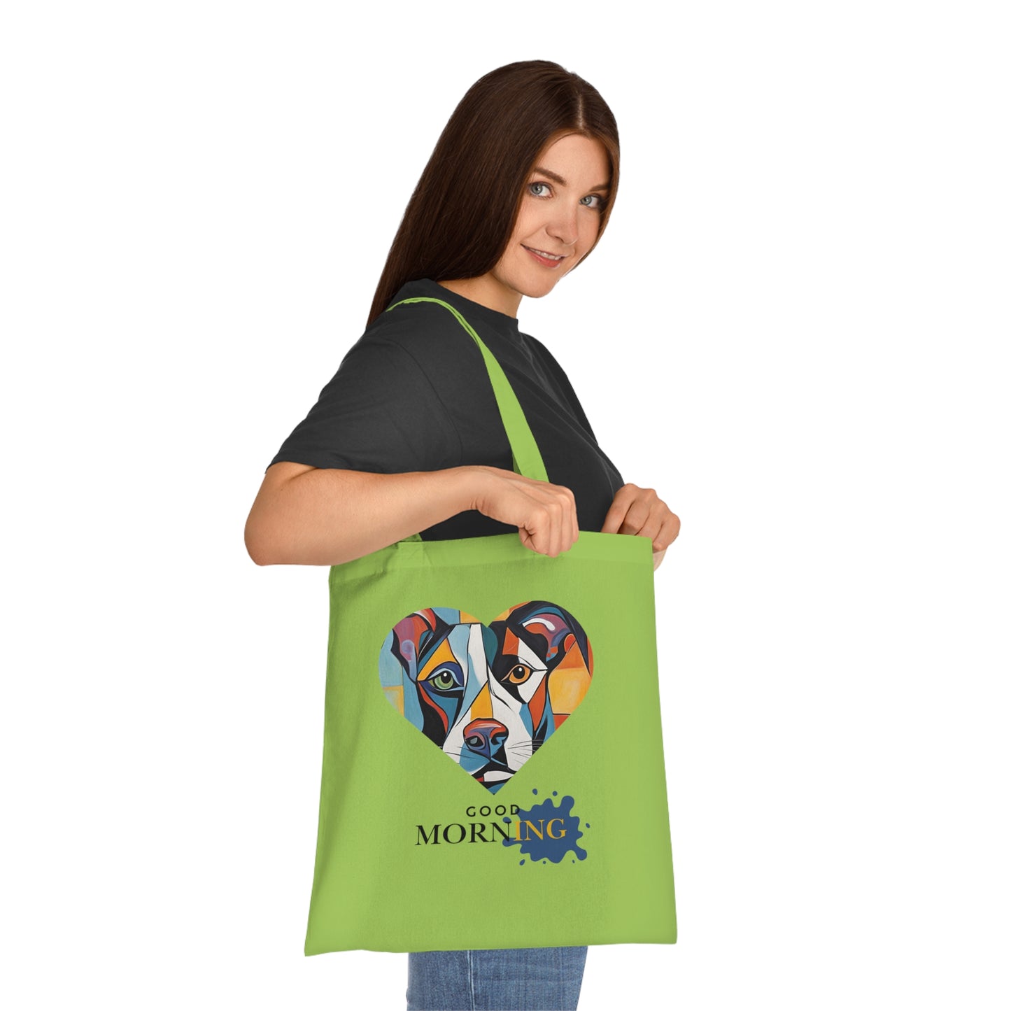 Cotton Tote Bag - Abstract Dog Heart Design with Good Morning Text-Sniffwaggleandwalk™