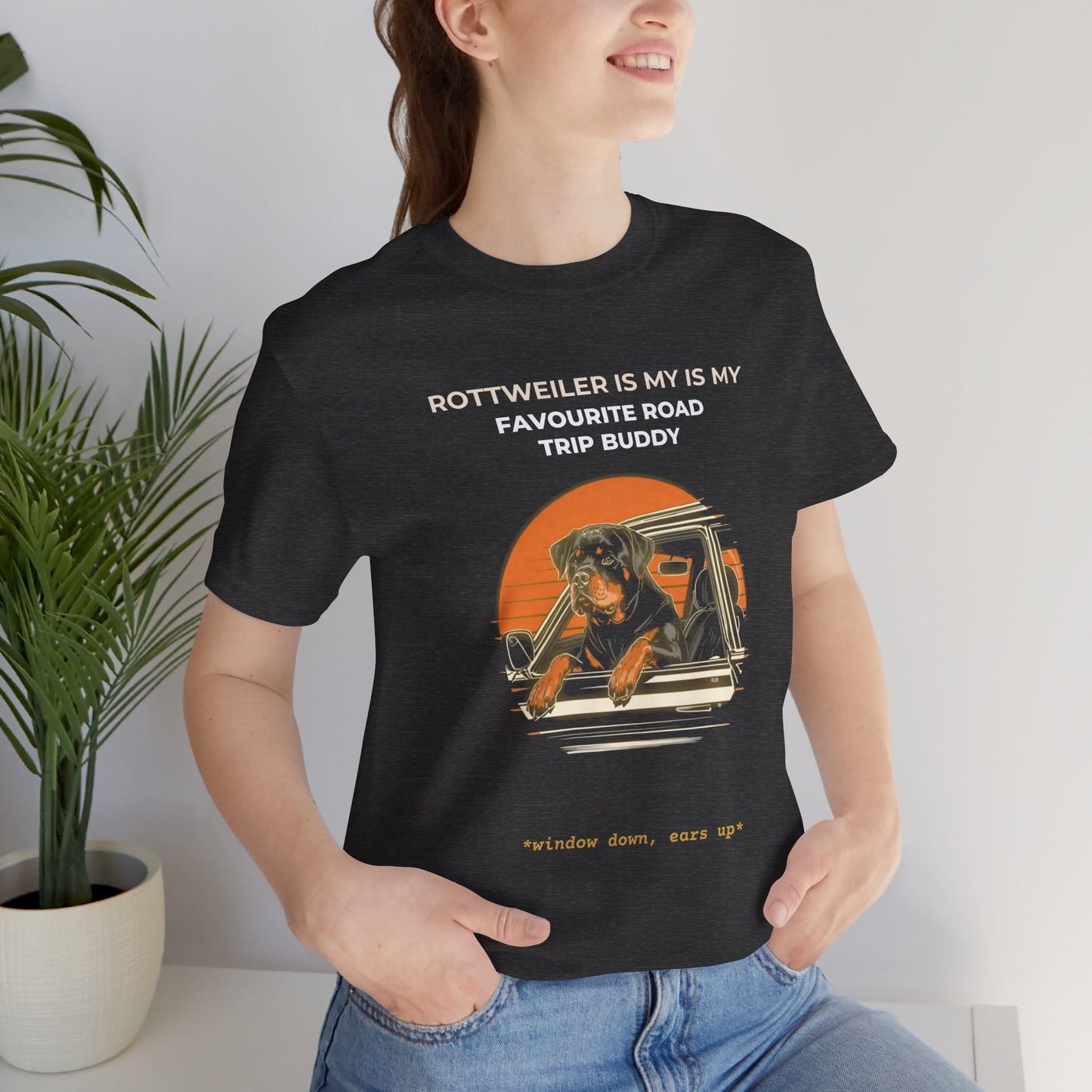 Rottweiler Road Trip T-Shirt – “Rottweiler Is My Favourite Road Trip Buddy” Graphic Tee