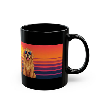 Golden Retriever in sunglasses retro sunset mug front view