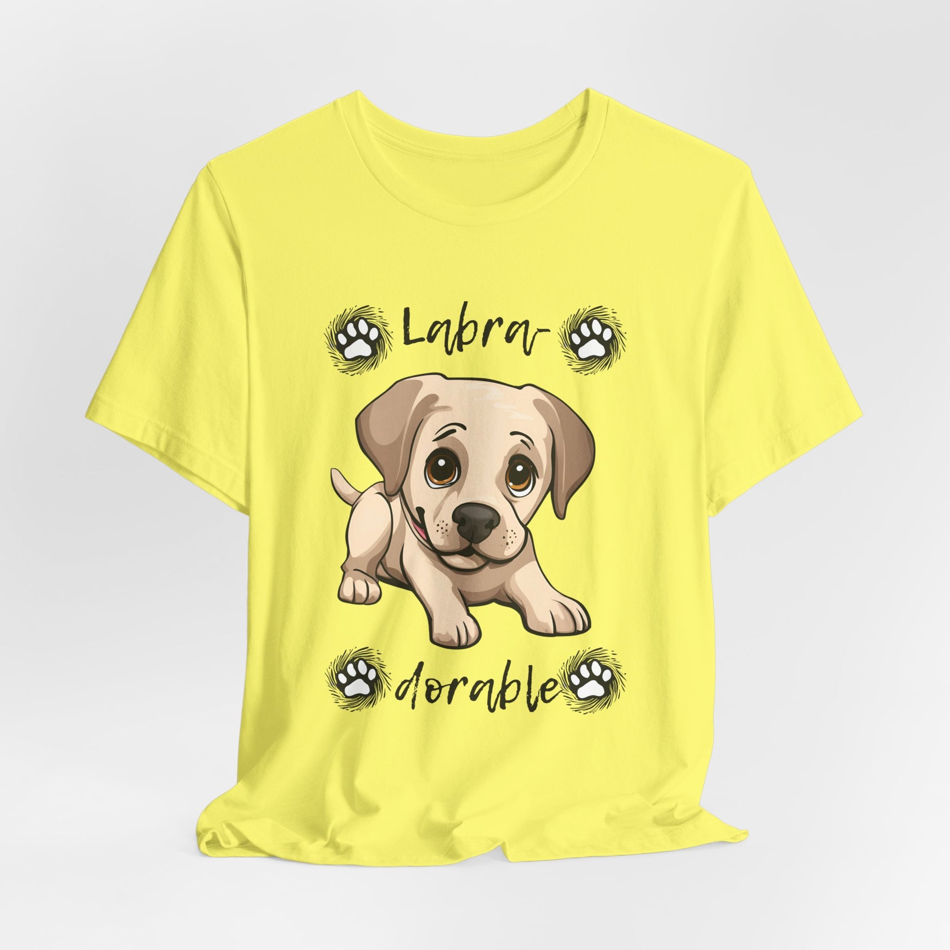 Labra-DORABLE Labrador puppy t-shirt in Yellow, hanging front view