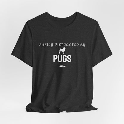 Navy Easily Distracted by Pugs tee, soft unisex organic cotton