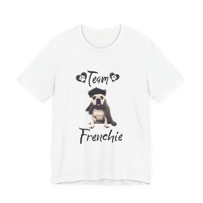 Team Frenchie French Bulldog t-shirt in Athletic Heather, front view