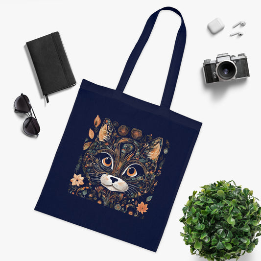Transparent cat cotton tote in red — lifestyle carry shot