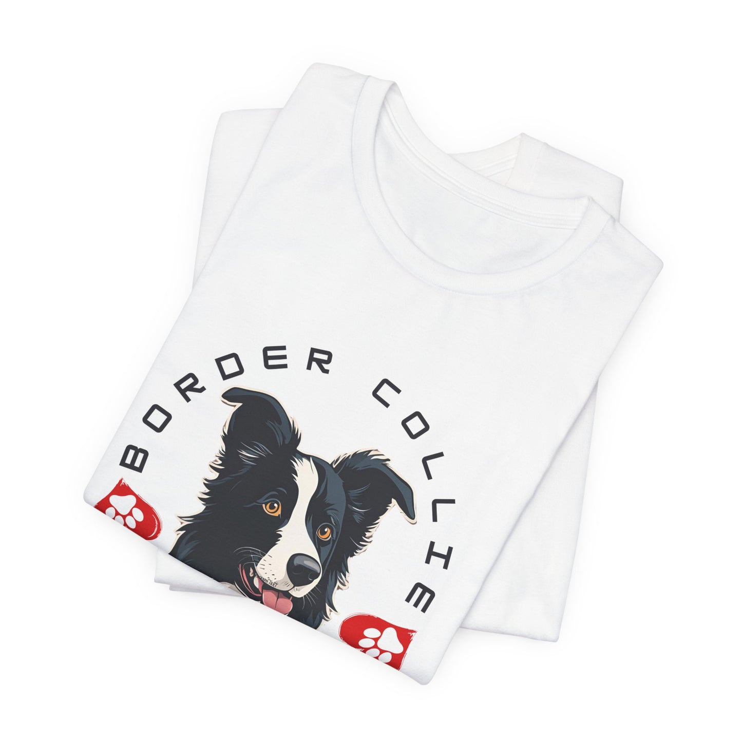 Border Collie Club White tee lifestyle shot — SniffWaggleNWalk™