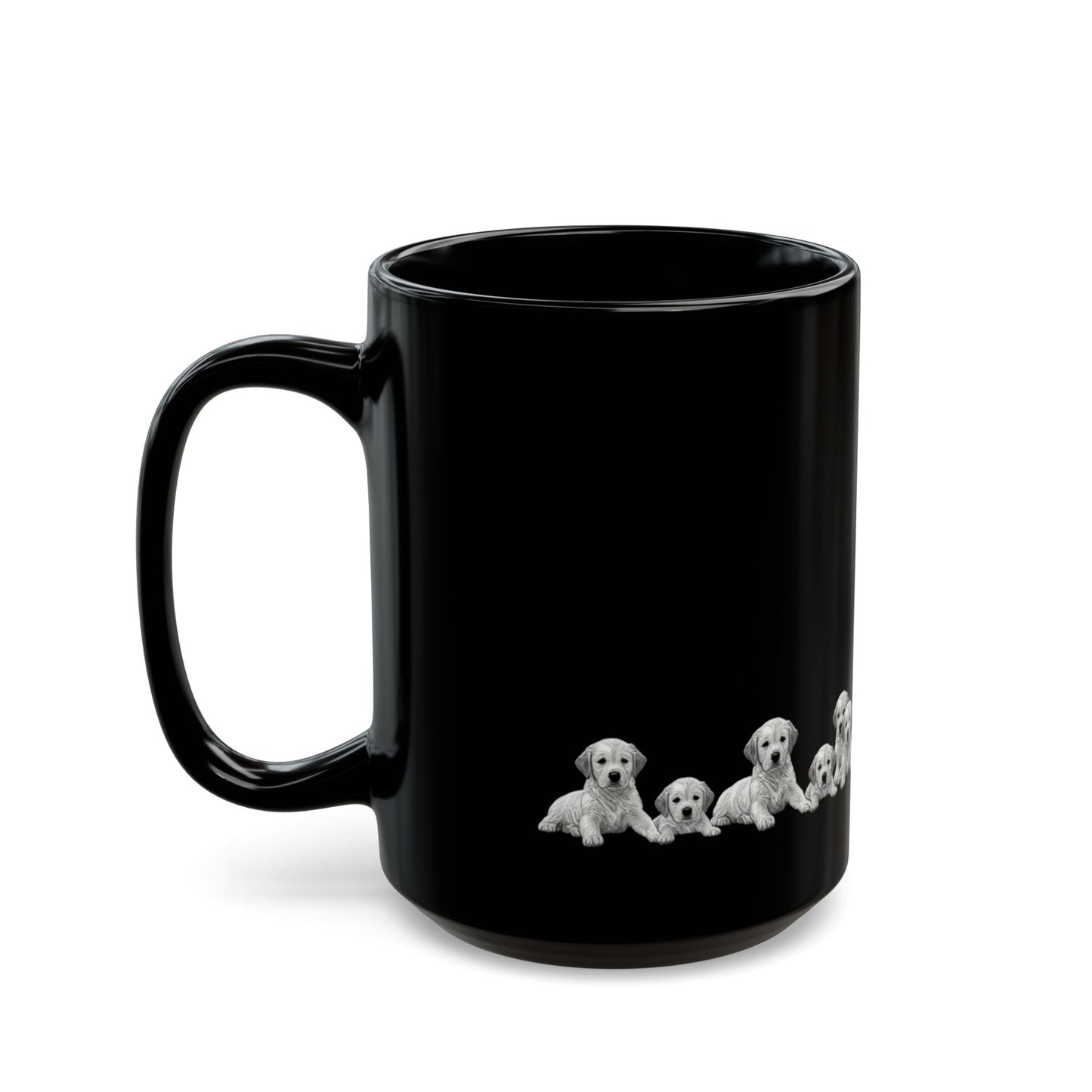 Black Puppy Row Mug — Cute golden retriever Puppies Ceramic Coffee Cup (11oz/15oz)