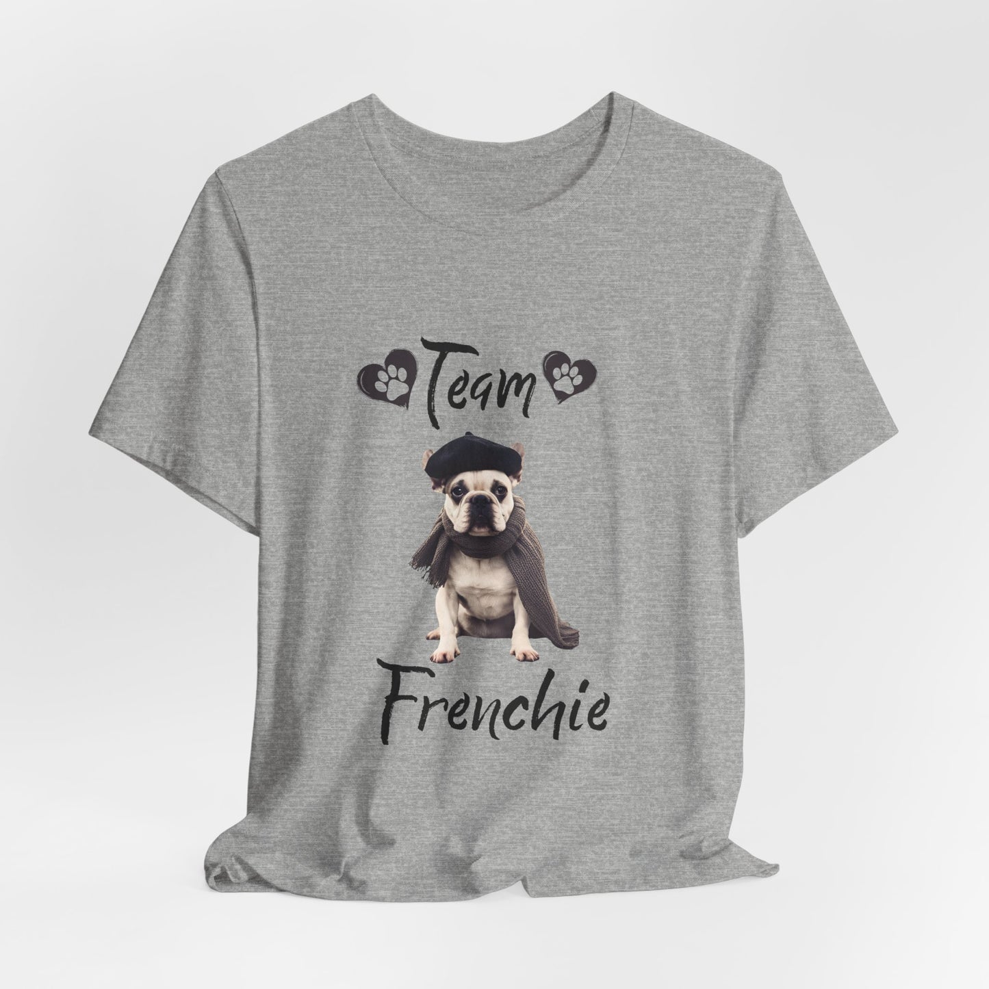 Team Frenchie French Bulldog t-shirt size and fit reference image