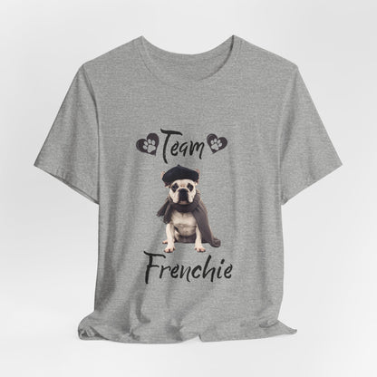 Team Frenchie French Bulldog t-shirt size and fit reference image