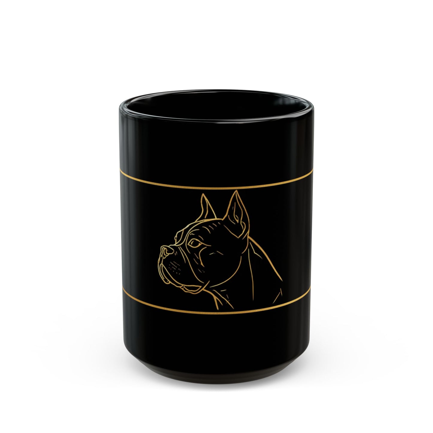 Black Ceramic Mug with Gold staffie Outline – Elegant Pet Lover Coffee Cup (11oz, 15oz)