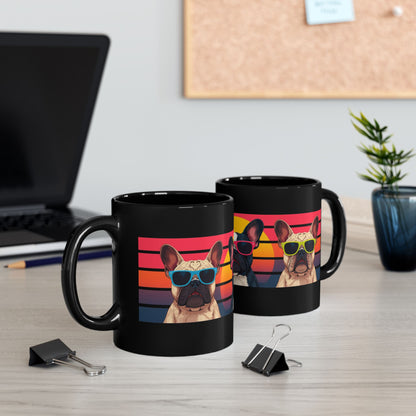 French Bulldog retro sunglasses black ceramic mug — dog lover gift
