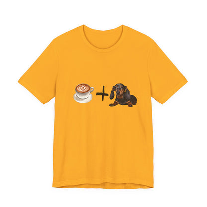 Coffee and Dachshunds T-Shirt — Heather Forest — organic cotton — SniffWaggleNWalk™