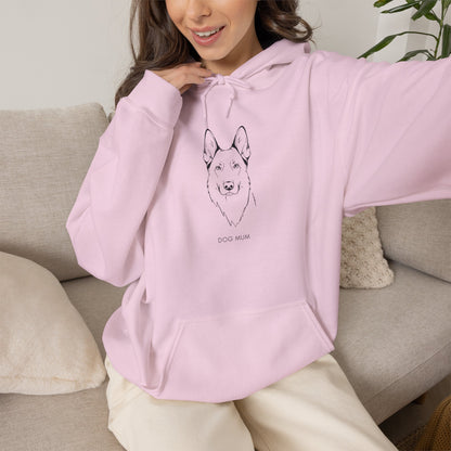 German Shepherd Dog Mum line art hoodie in Light Pink