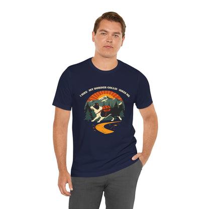 Black border collie hiking t-shirt full front design