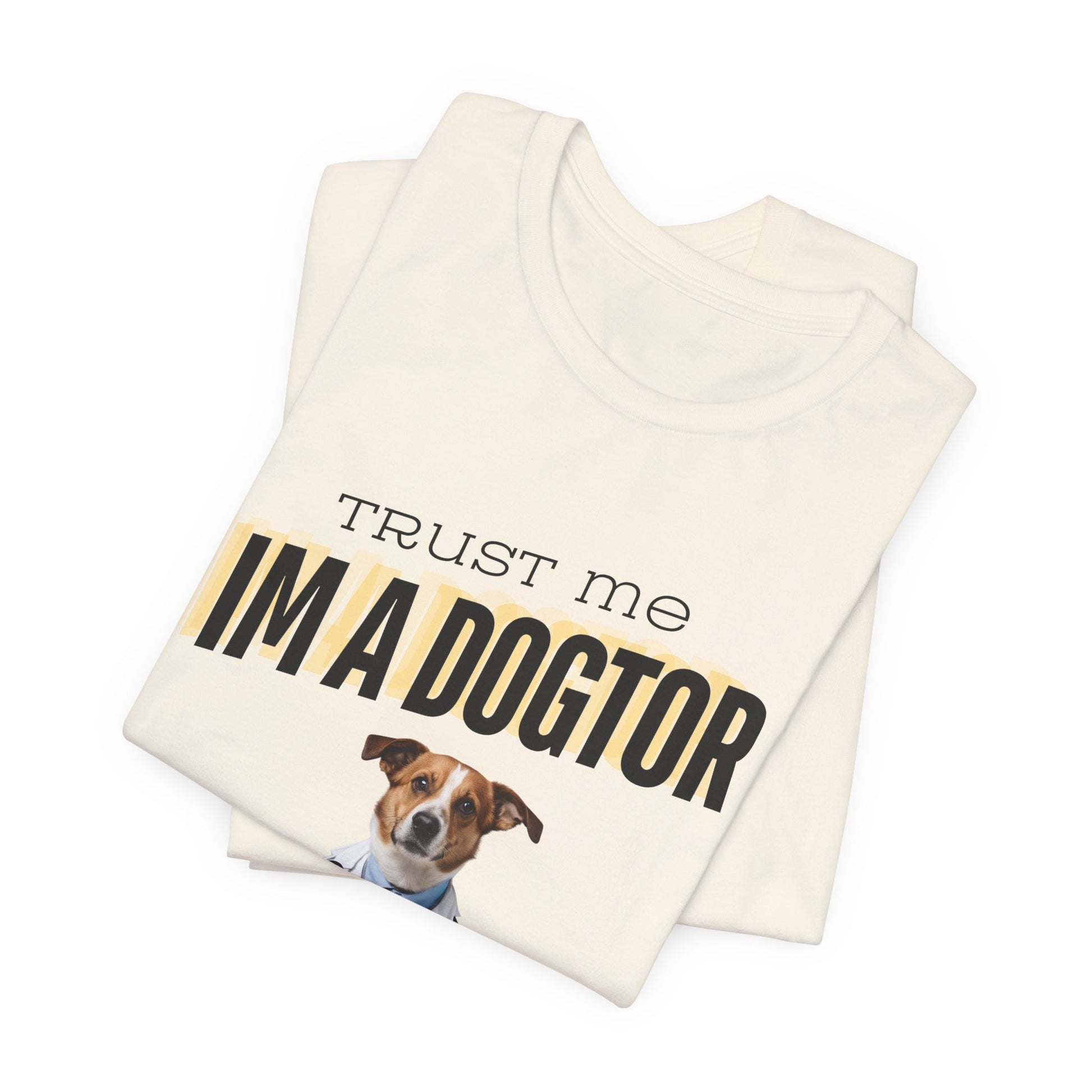 Trust Me I'm a Dogtor t-shirt in Athletic Heather, flat lay