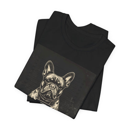 French Bulldog True Crime Night Shift t-shirt fabric detail close-up