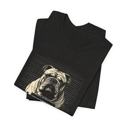 Model wearing the Bulldog True Crime Night Shift tee, front pose