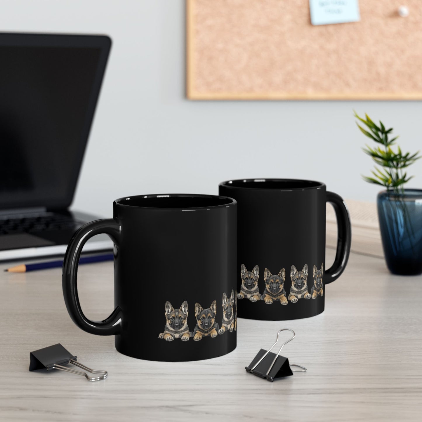 German Shepherd Puppy Line Black Coffee Mug — Cute Dog Lover Gift (11oz/15oz)