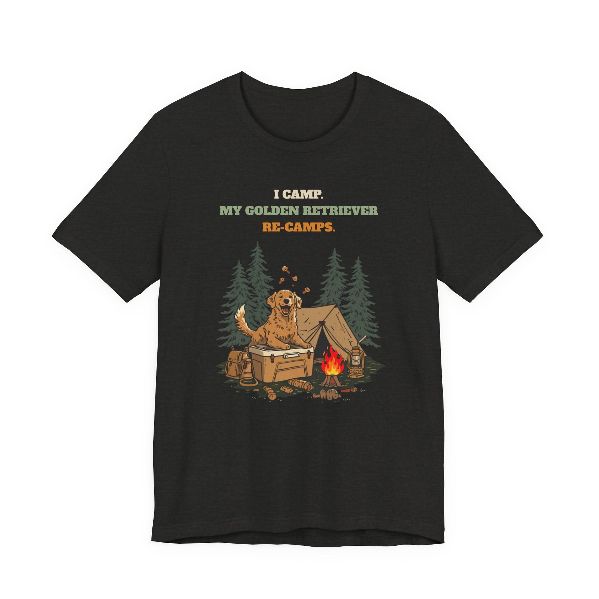 Golden Retriever camping t-shirt Black colourway