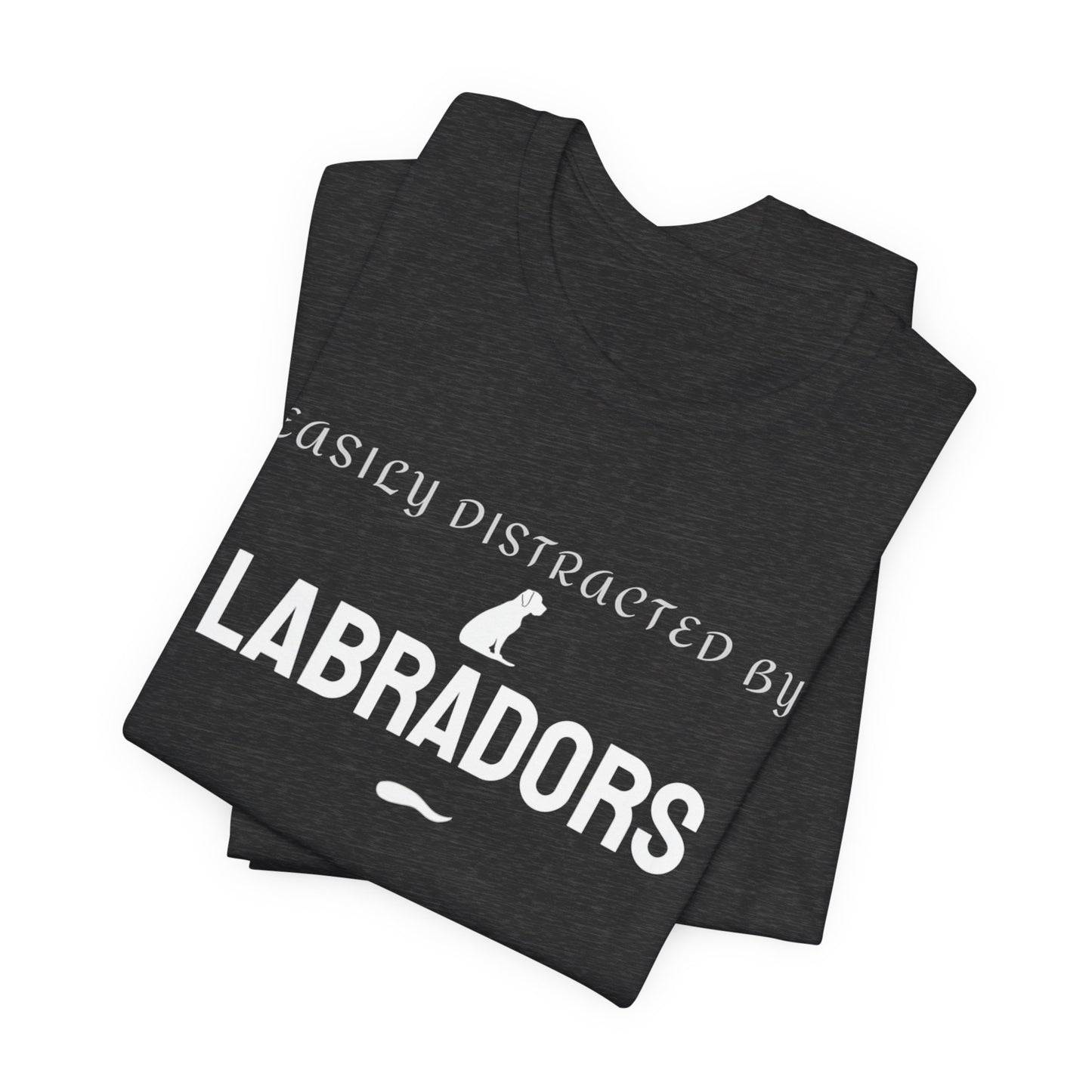 Black Easily Distracted by Labradors t-shirt detail, durable smooth print finish