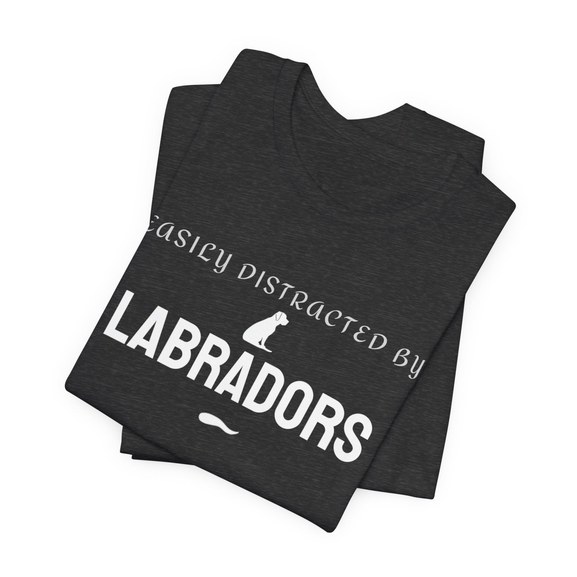 Black Easily Distracted by Labradors t-shirt detail, durable smooth print finish