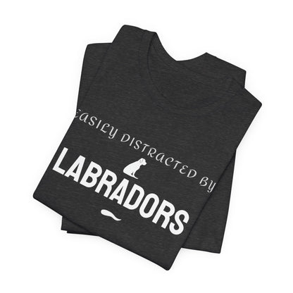 Black Easily Distracted by Labradors t-shirt detail, durable smooth print finish
