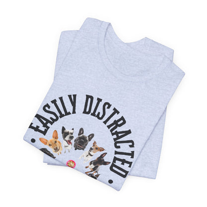 Easily Distracted by Dogs T-Shirt — Heather Prism Blue — GOTS certified tee — SniffWaggleNWalk™