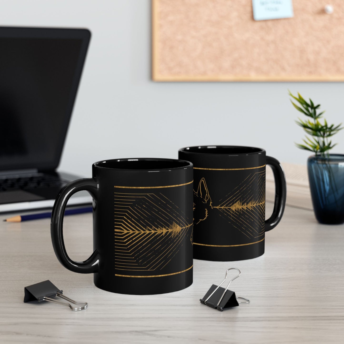 German Shepherd Gold Line Black Mug — Elegant Dog Lover Coffee Cup (11oz/15oz)