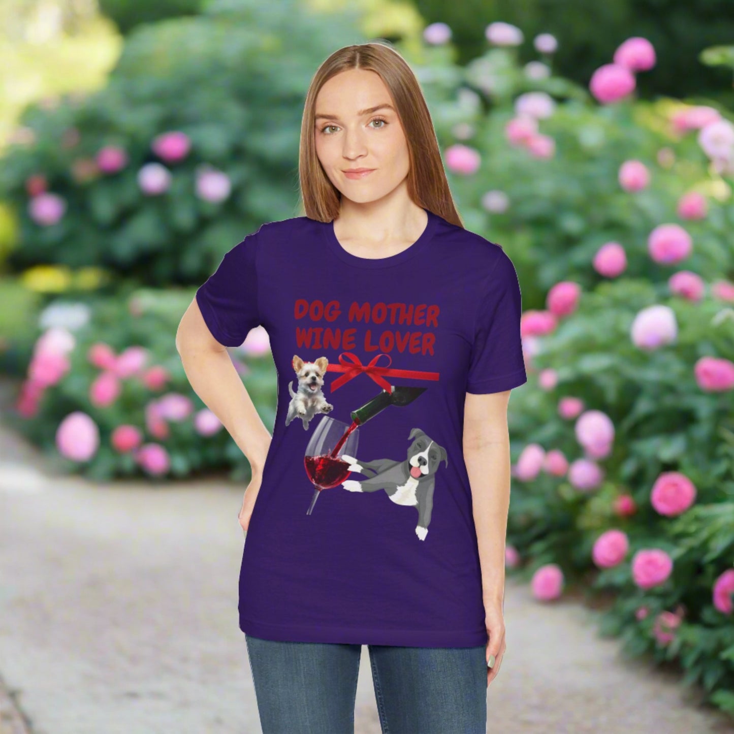 "DOG MOTHER WINE LOVER" Unisex Jersey Short Sleeve T-shirt - Sniff Waggle And Walk