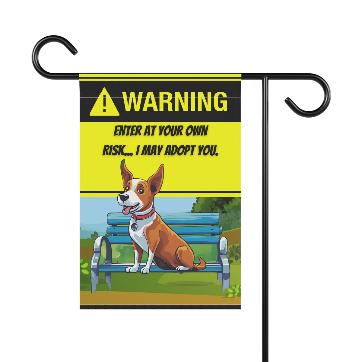 Beware Of The Dog Garden Banner on fence, 12x18 inch