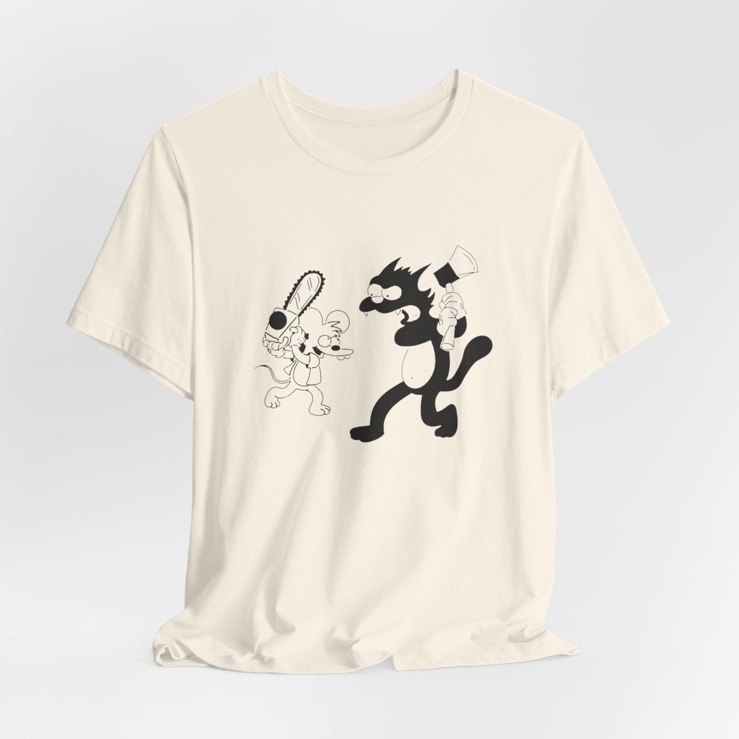 The Itchiest Scratchiest tee — White, front view, DTG printed cartoon graphic