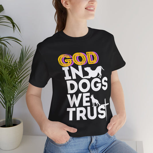 God in Dogs We Trust Christian dog t-shirt in Black, front view