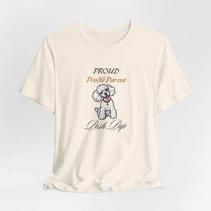 Proud Poodle Parent t-shirt on a hanger showing the drape